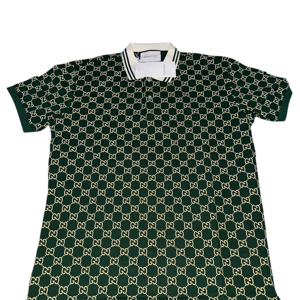Gucci Dark Green Polo with White Pattern
